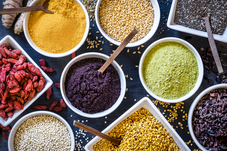 Assortment of various types of superfoods
